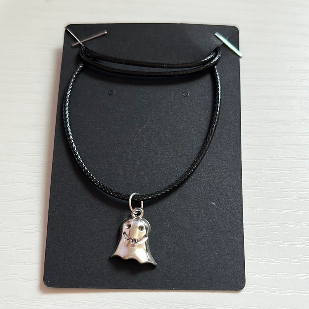 Ghost Pendant Black Necklace